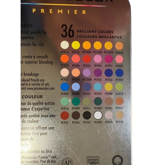 Prismacolor Premier Colored Pencils 36ct Storage Tin Plus 3 Metal Sharpeners - Picture 8 of 11